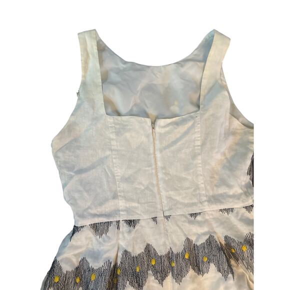 Women 4 Anthropologie Corey Lynn Calter Cream Linen Embroidered Fit Flare Dress - Picture 5 of 6